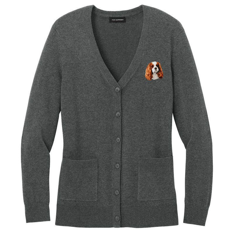 Cavalier King Charles Spaniel Embroidered Button-Up Cardigan Sweater