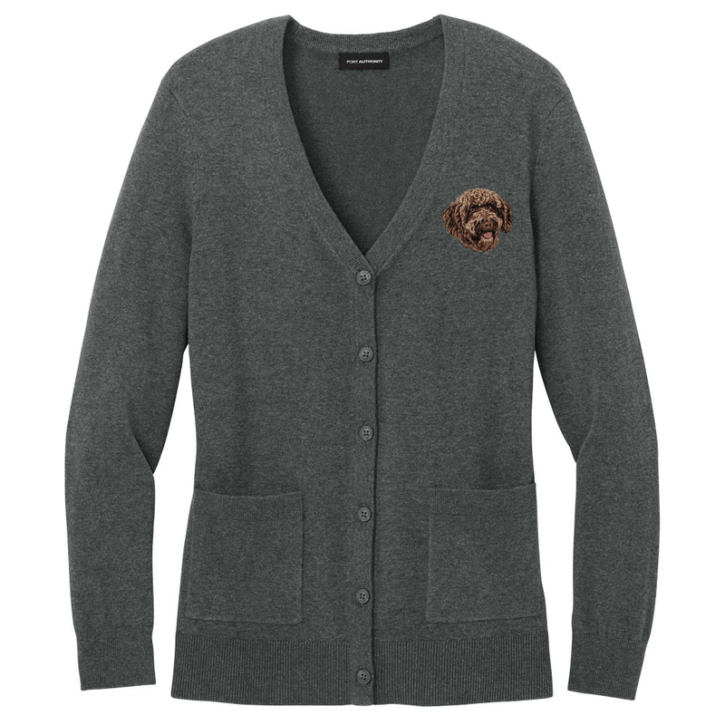 Spanish Water Dog Embroidered Button-Up Cardigan Sweater