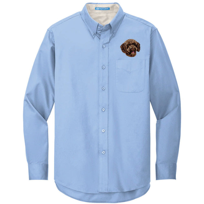 Spanish Water Dog Embroidered Long Sleeve Button Up Shirt
