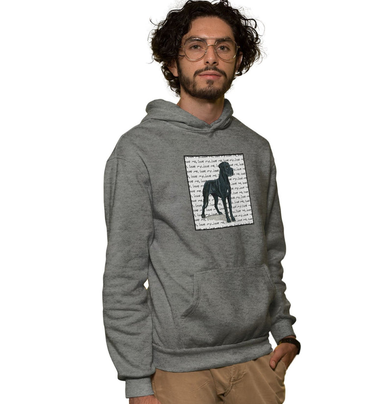 Great Dane (Natural Ears) Love Text - Adult Unisex Hoodie Sweatshirt