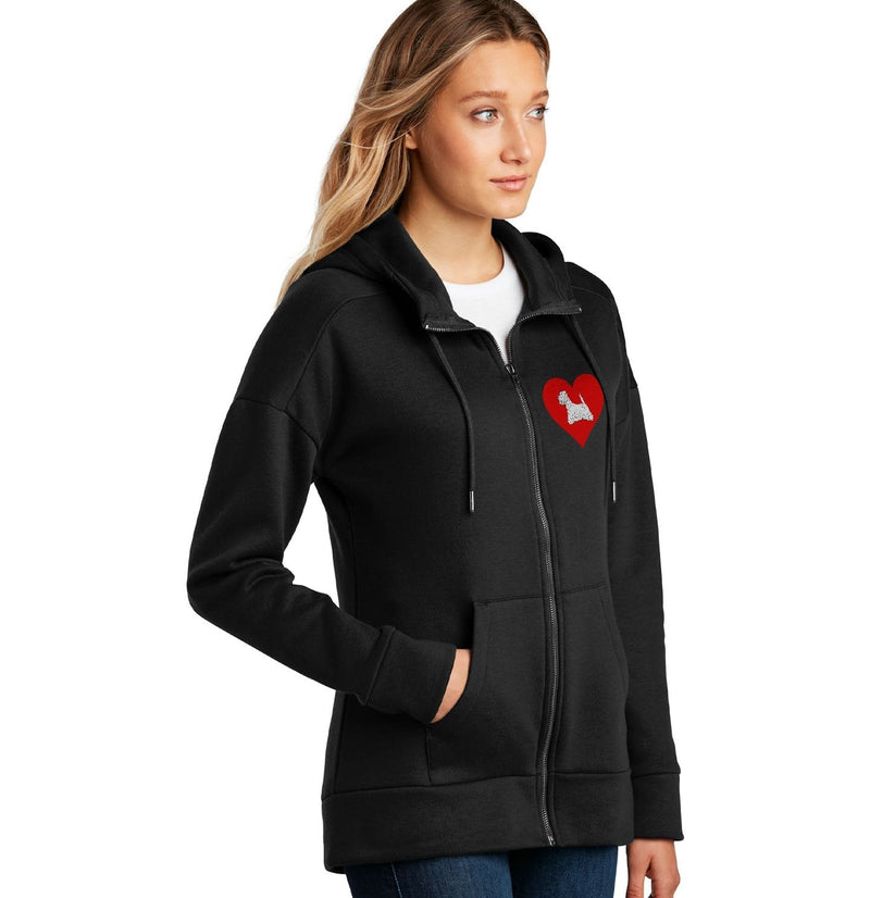 West Highland White Terrier on Heart Left Chest - Full-Zip Hoodie Sweatshirt