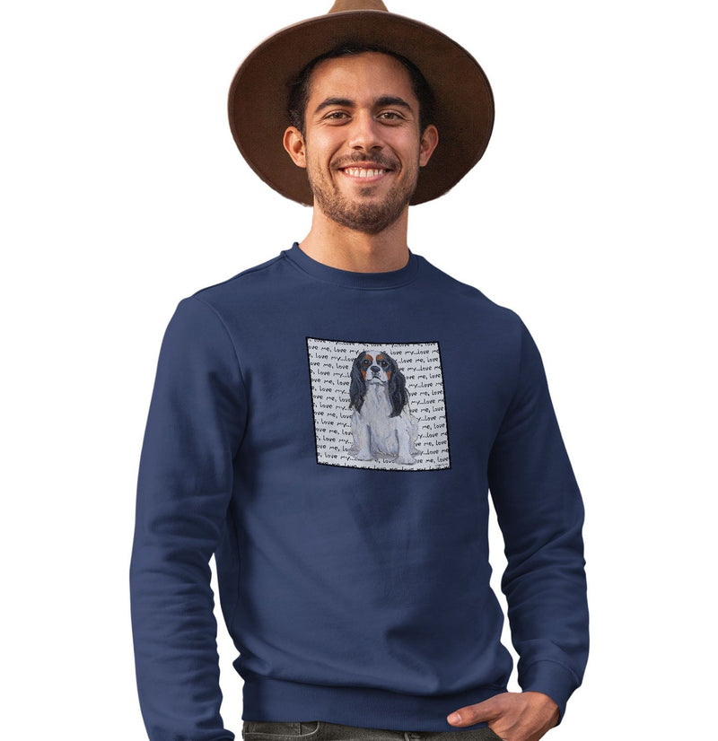 Tri-Color Cavalier King Charles Spaniel Love Text - Adult Unisex Crewneck Sweatshirt