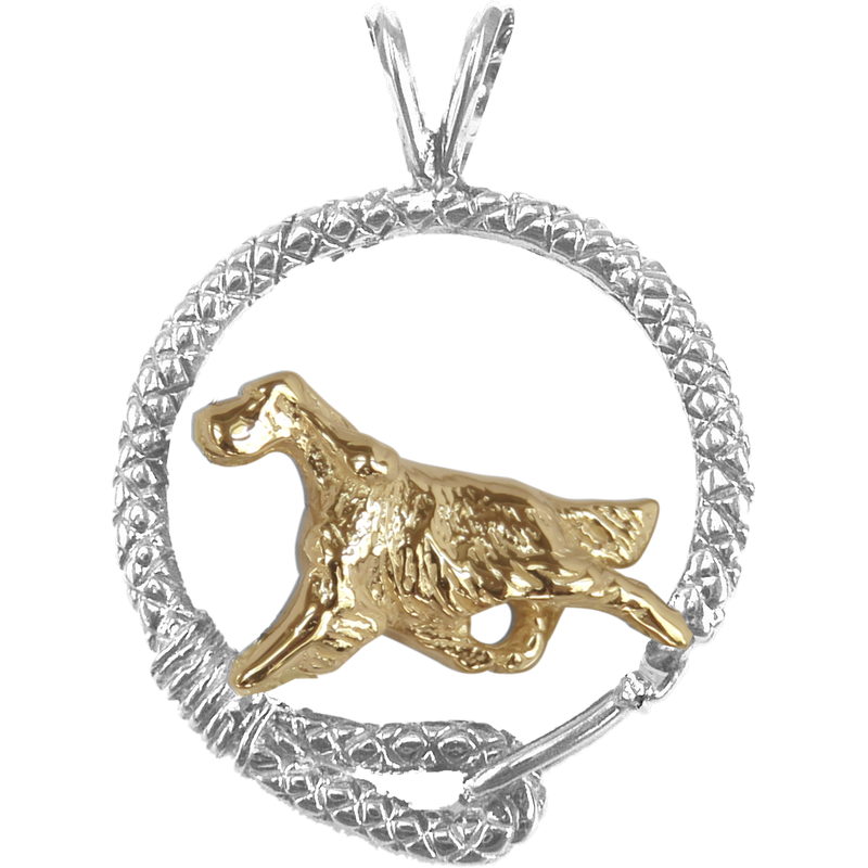 English Setter Solid 14K Gold and Sterling Silver Leash Pendant
