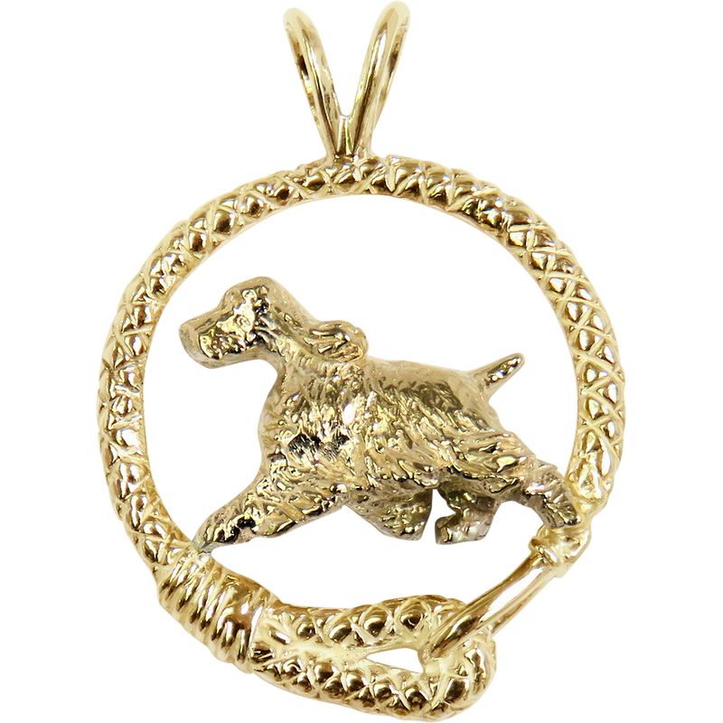 Solid 14K Gold English Springer Spaniel Leash Pendant