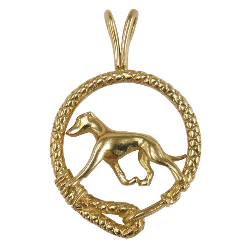Solid 14K Gold Greyhound Leash Pendant