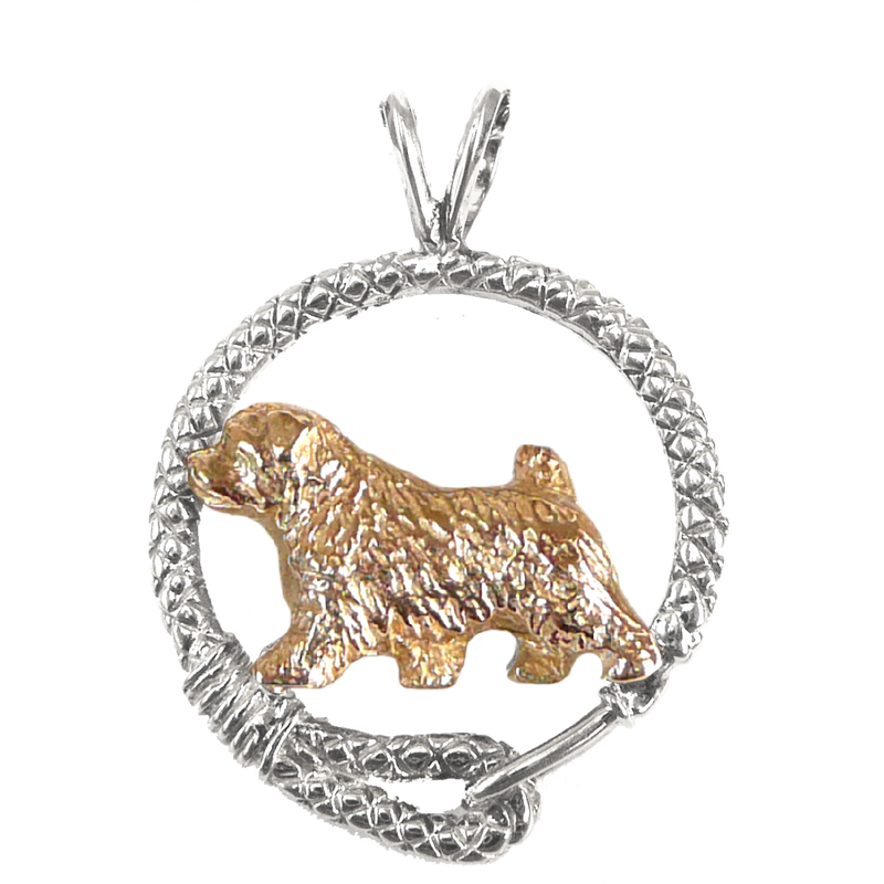 Solid 14K Gold Norfolk Terrier in Sterling Silver Leash Pendant