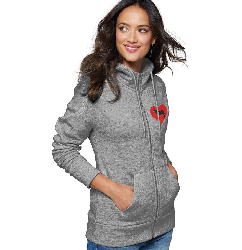 Black Labrador Retriever on Heart Left Chest - Women's Full-Zip Hoodie Sweatshirt