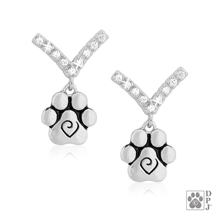 Paw Print Cubic Zirconia Dangle Post Earring