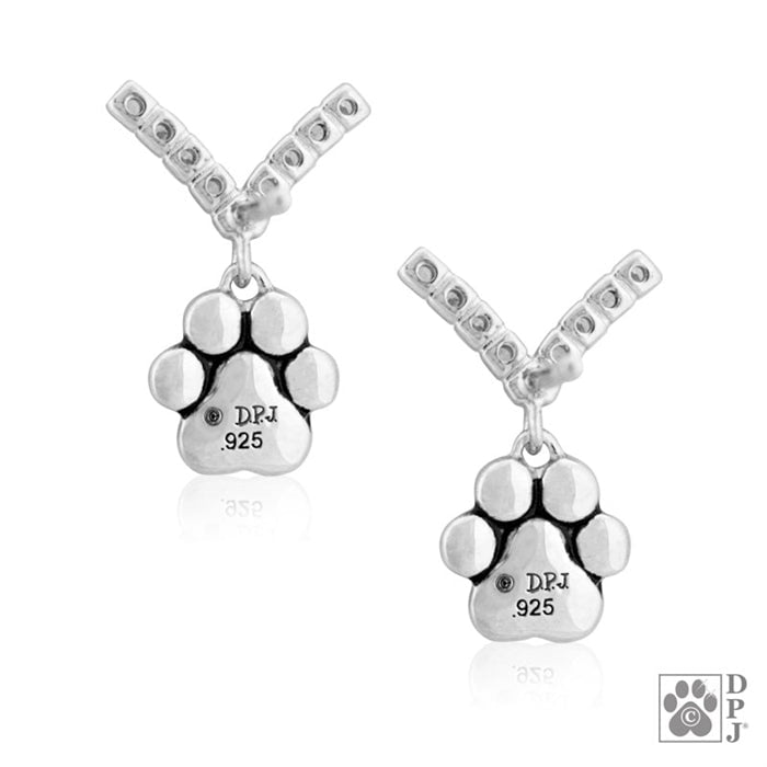Paw Print Cubic Zirconia Dangle Post Earring