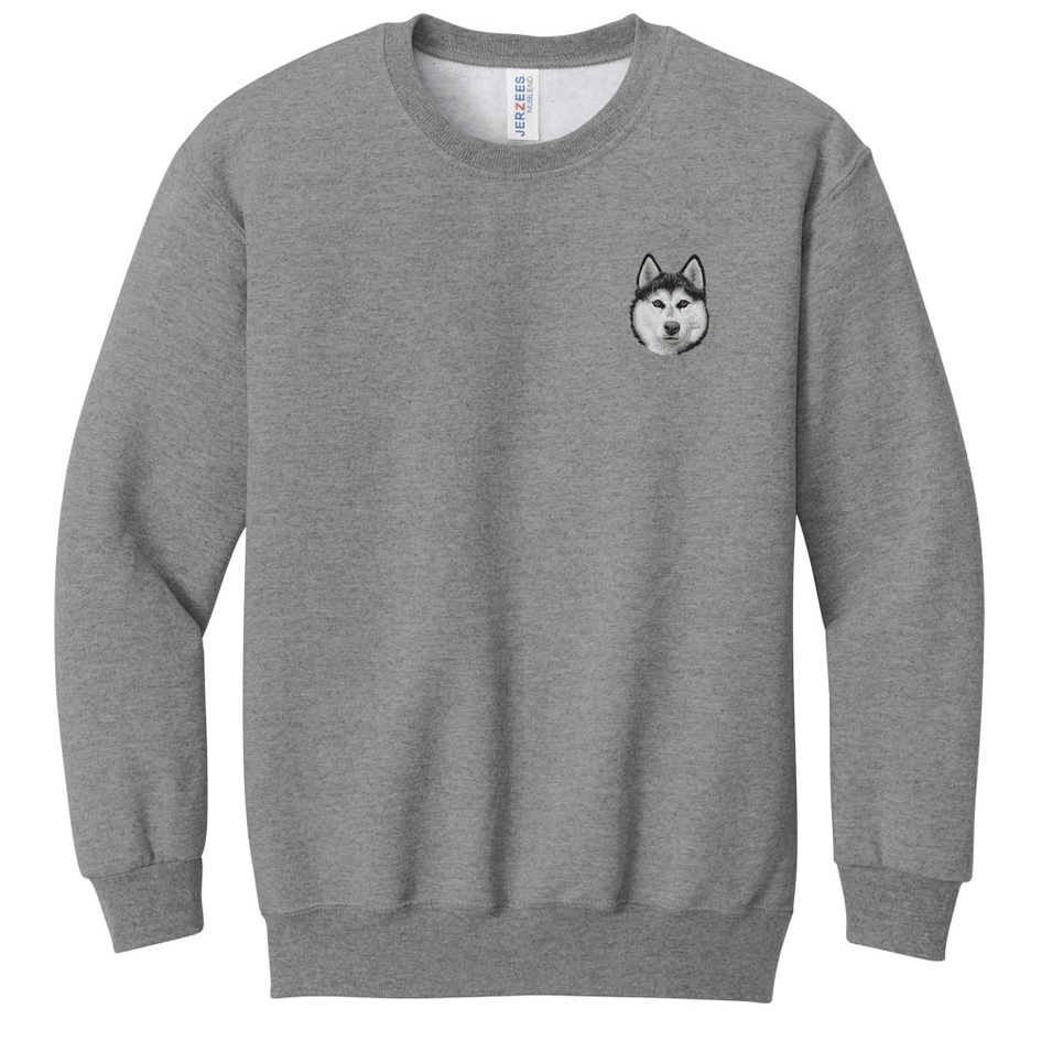 Siberian Husky Embroidered Youth Crewneck Sweatshirt