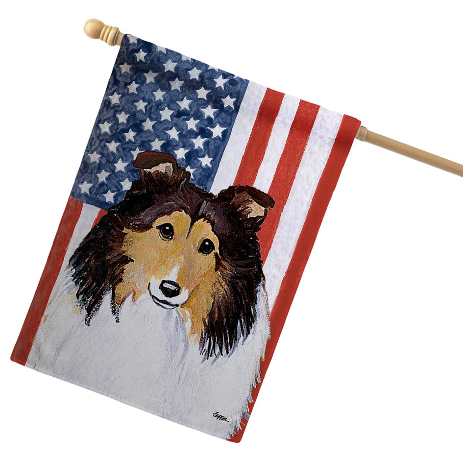 Shetland Sheepdog Americana House Flag