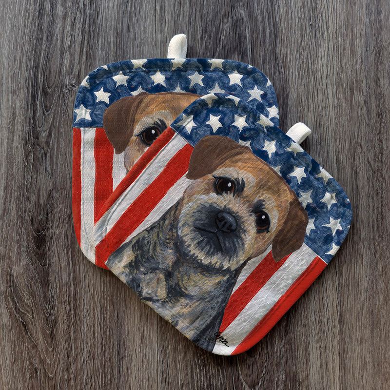 Border Terrier  Americana Pot Holder Set