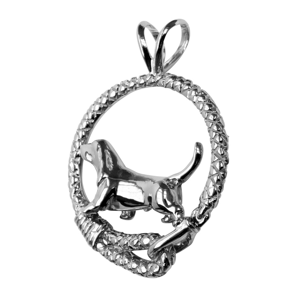 Basset Hound in Sterling Silver Leash Pendant