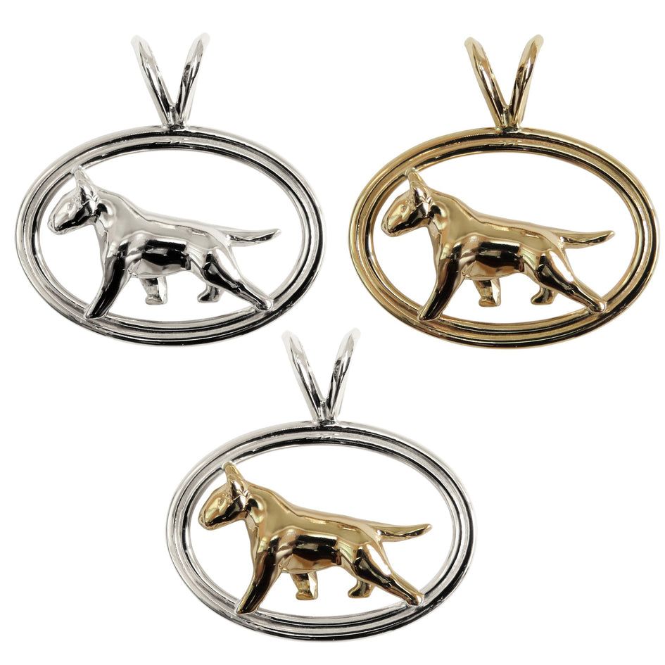 Bull Terrier in Sterling Silver Double Oval Pendant