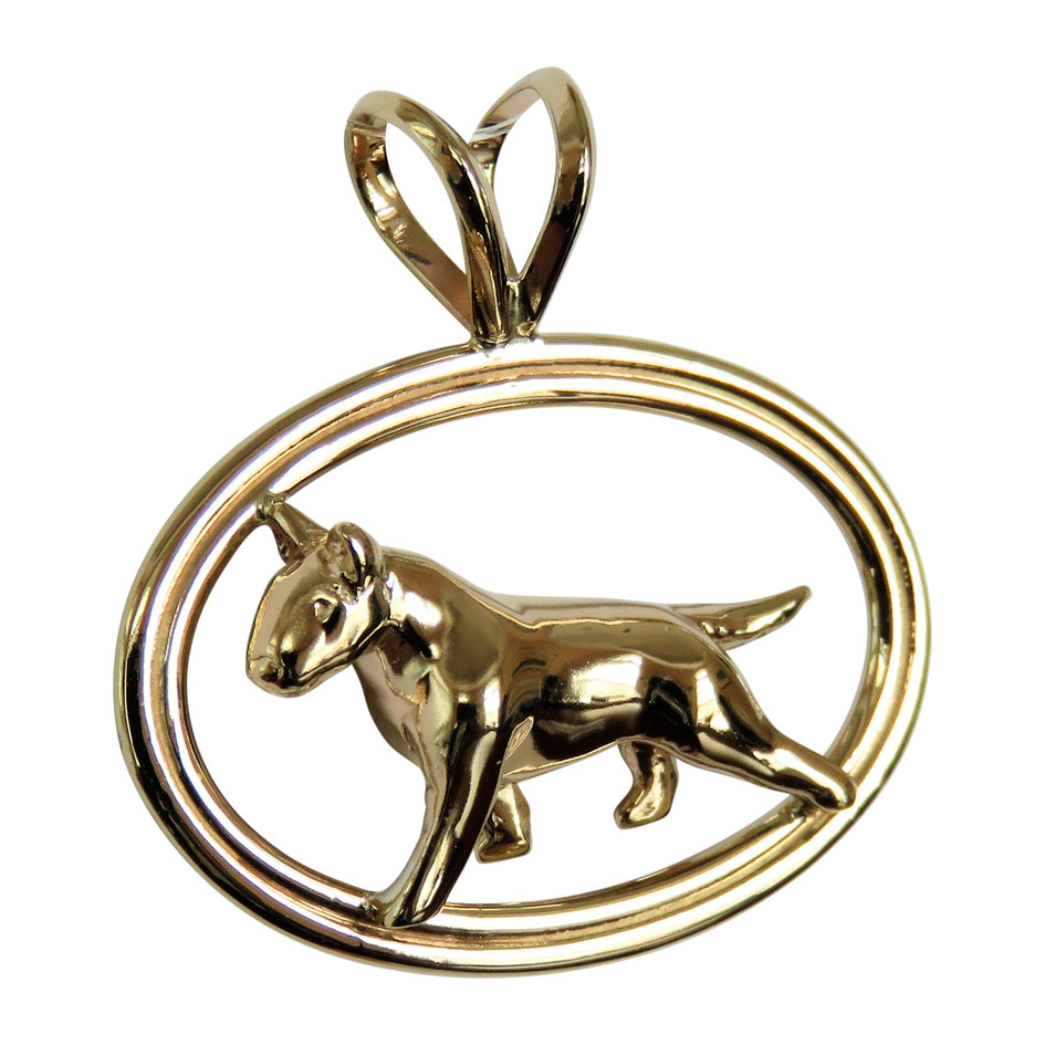 Bull Terrier in 14K Gold Double Oval Pendant