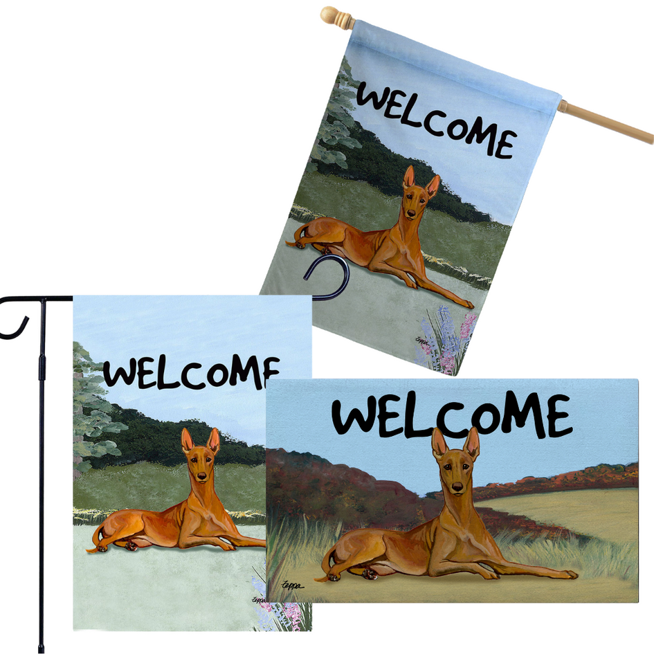 Pharaoh Hound 3 Piece Bundle - House Flag, Garden Flag, & Welcome Mat