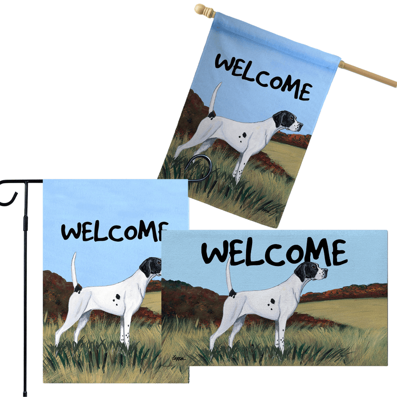 Pointer 3 Piece Bundle - House Flag, Garden Flag, & Welcome Mat