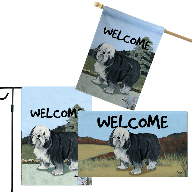 Polish Lowland Sheepdog 3 Piece Bundle - House Flag, Garden Flag, & Welcome Mat