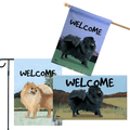 Pomeranian 3 Piece Bundle - House Flag, Garden Flag, & Welcome Mat