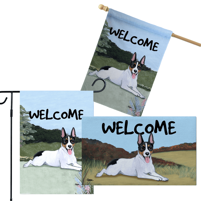 Rat Terrier 3 Piece Bundle - House Flag, Garden Flag, & Welcome Mat