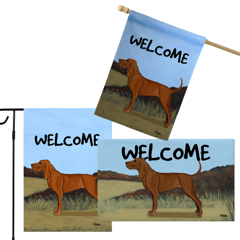 Redbone Coonhound 3 Piece Bundle - House Flag, Garden Flag, & Welcome Mat