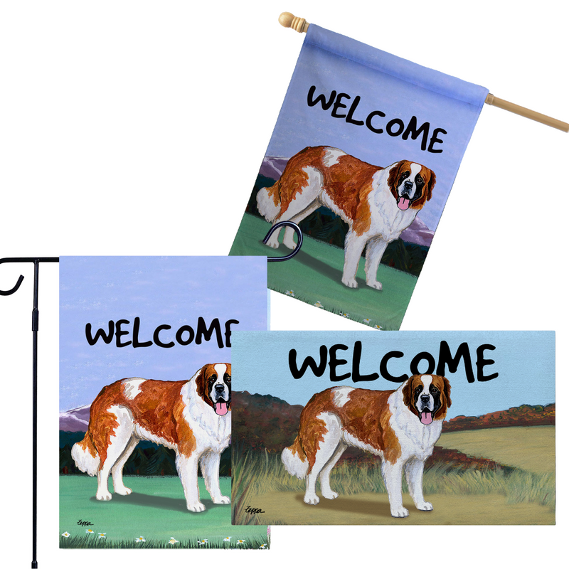 Saint Bernard 3 Piece Bundle - House Flag, Garden Flag, & Welcome Mat
