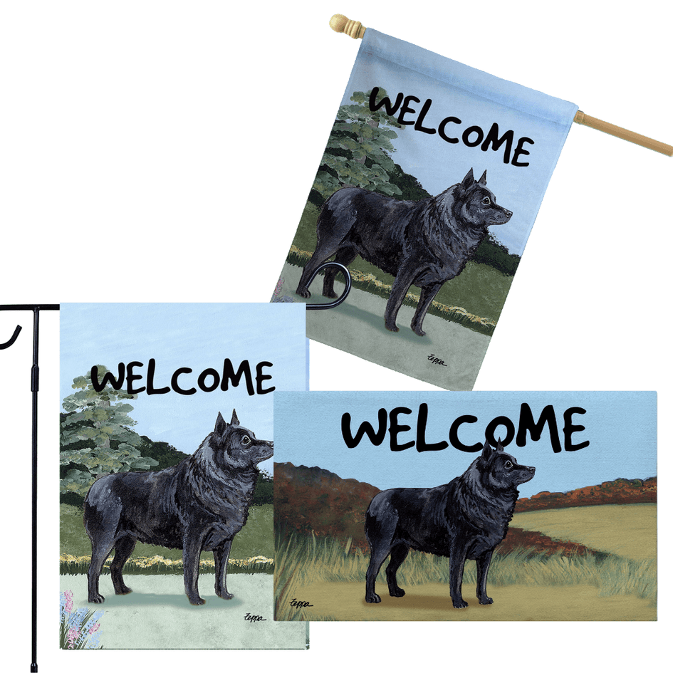 Schipperke 3 Piece Bundle - House Flag, Garden Flag, & Welcome Mat