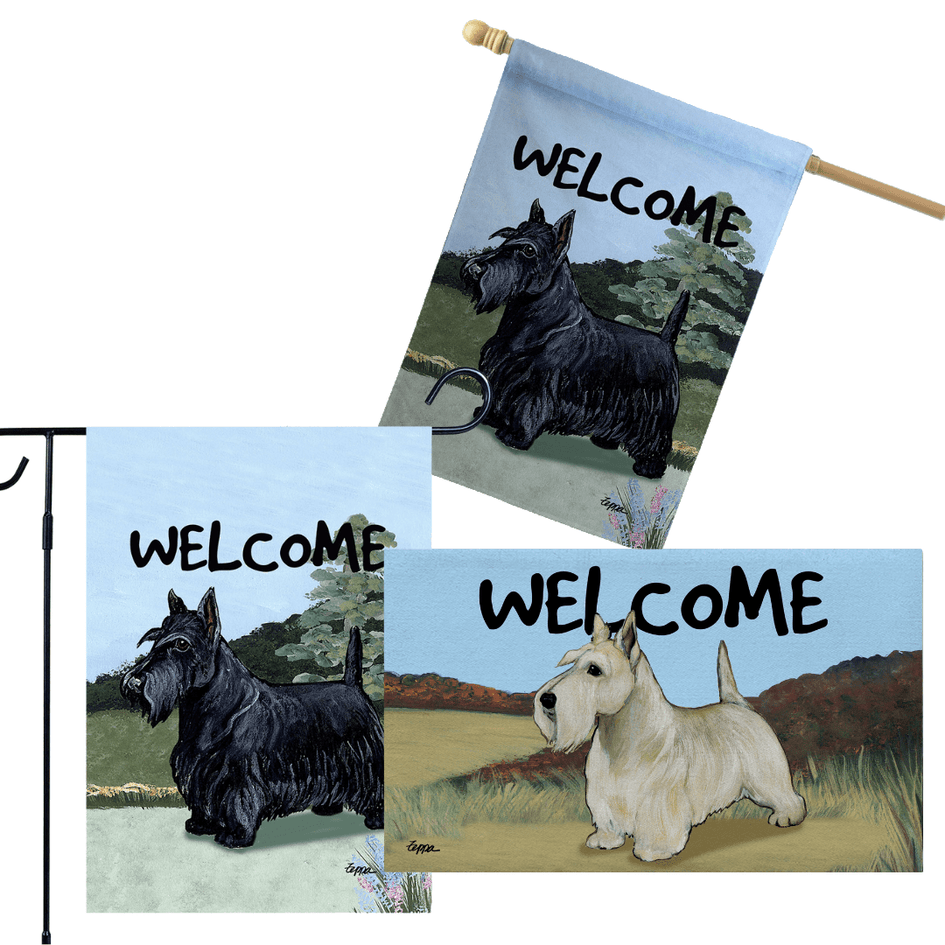 Scottish Terrier 3 Piece Bundle - House Flag, Garden Flag, & Welcome Mat