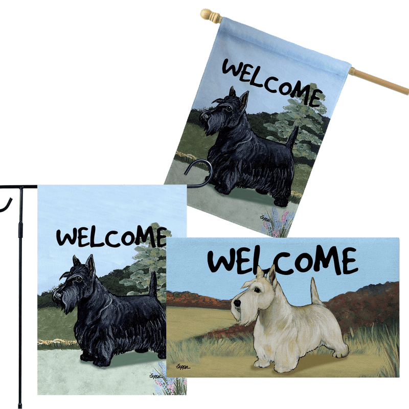 Scottish Terrier 3 Piece Bundle - House Flag, Garden Flag, & Welcome Mat
