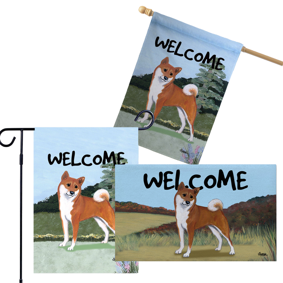 Shiba Inu 3 Piece Bundle - House Flag, Garden Flag, & Welcome Mat