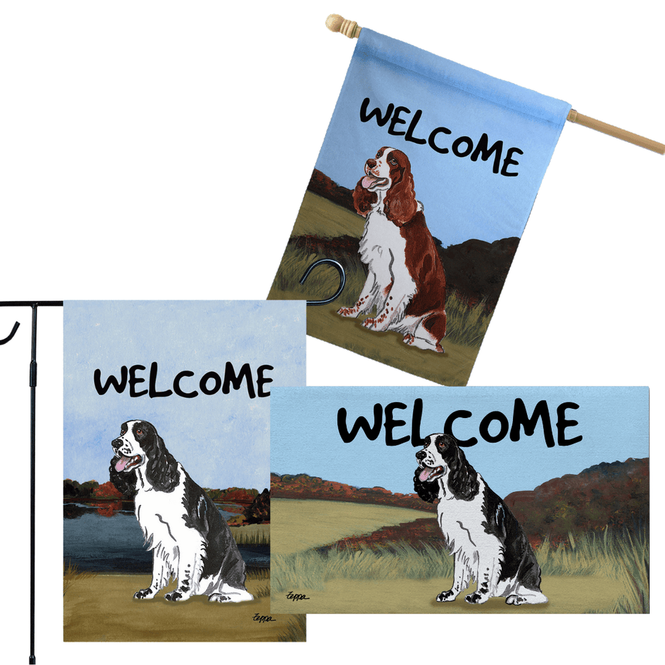 Springer Spaniel 3 Piece Bundle - House Flag, Garden Flag, & Welcome Mat