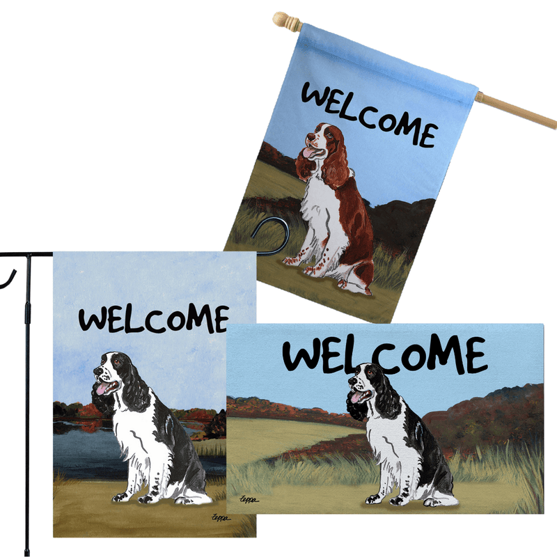 Springer Spaniel 3 Piece Bundle - House Flag, Garden Flag, & Welcome Mat