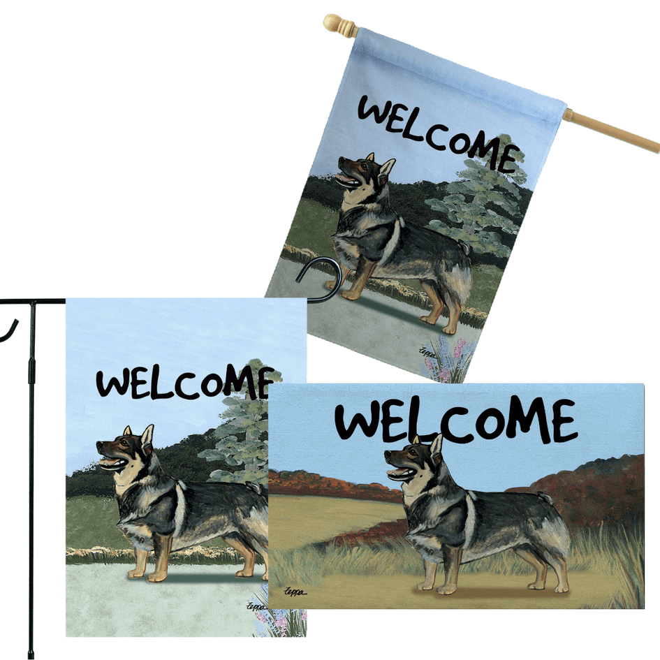 Swedish Valhund 3 Piece Bundle - House Flag, Garden Flag, & Welcome Mat