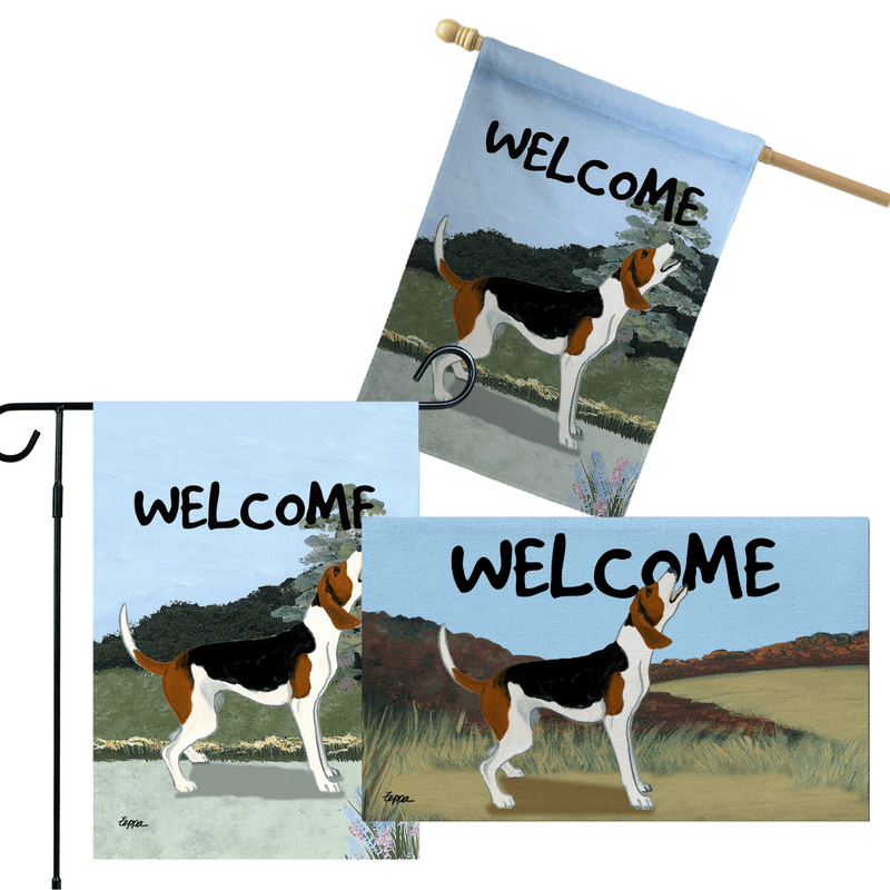 Treeing Walker Coonhound 3 Piece Bundle - House Flag, Garden Flag, & Welcome Mat