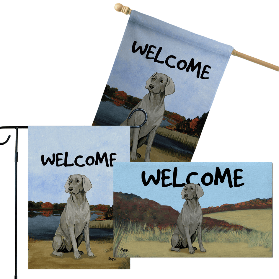 Weimaraner 3 Piece Bundle - House Flag, Garden Flag, & Welcome Mat
