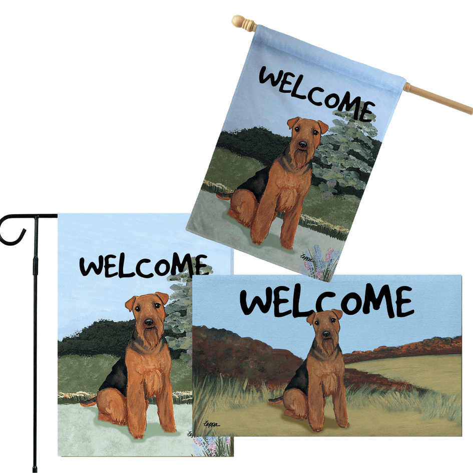 Welsh Terrier 3 Piece Bundle - House Flag, Garden Flag, & Welcome Mat
