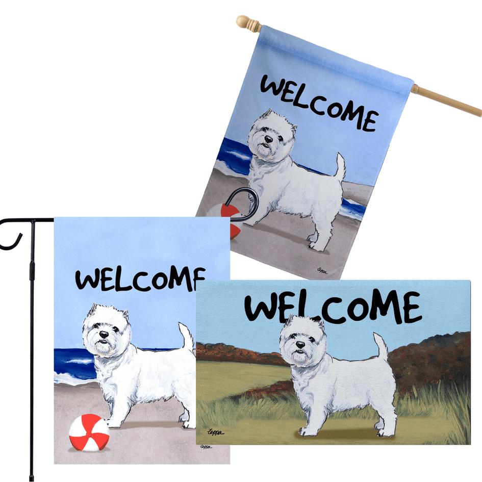 West Highland Terrier 3 Piece Bundle - House Flag, Garden Flag, & Welcome Mat