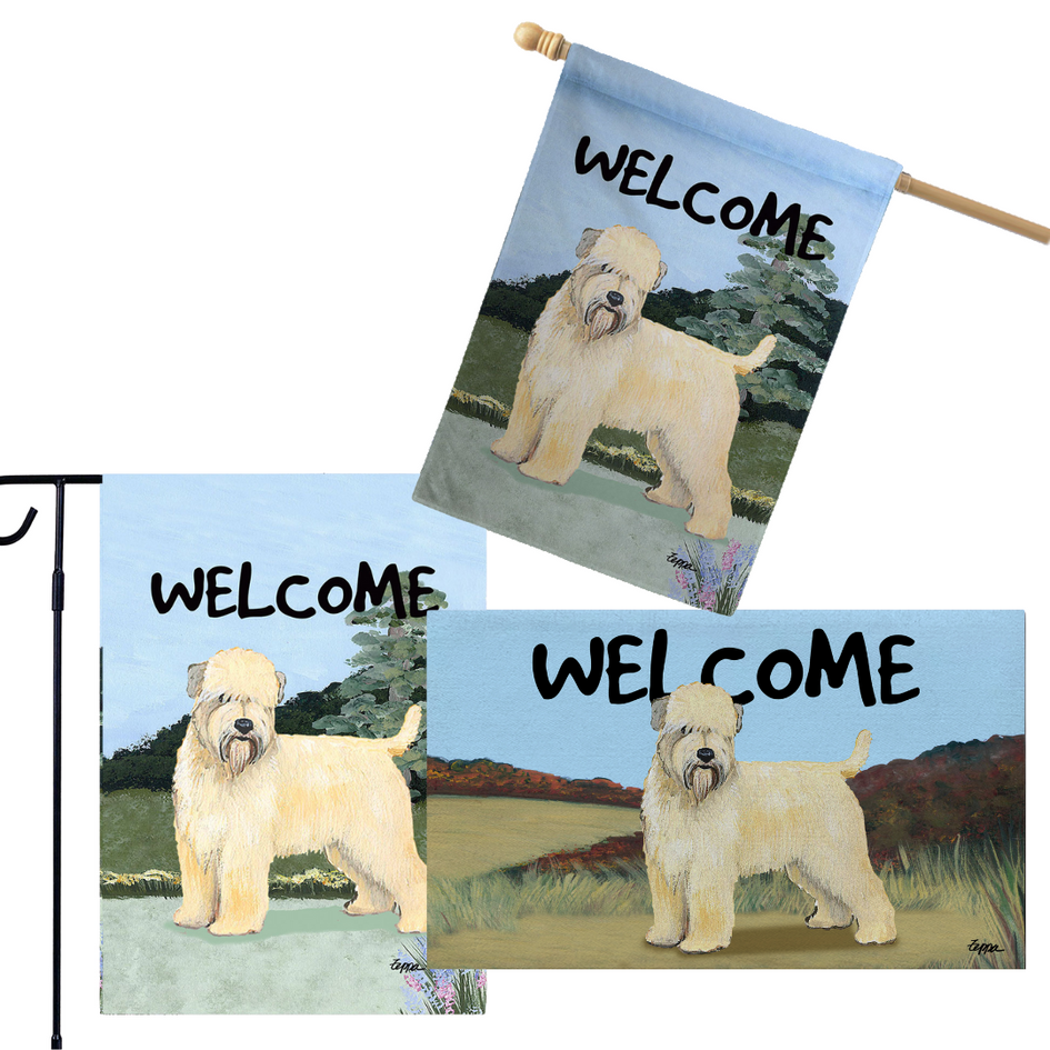 Soft Coated Wheaten Terrier 3 Piece Bundle - House Flag, Garden Flag, & Welcome Mat