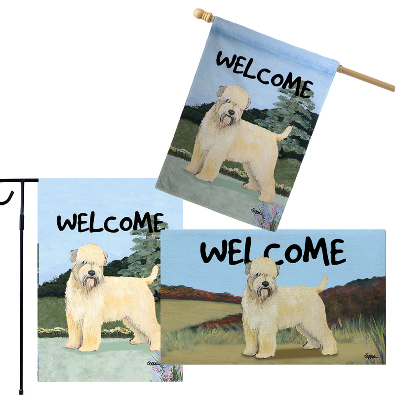 Soft Coated Wheaten Terrier 3 Piece Bundle - House Flag, Garden Flag, & Welcome Mat