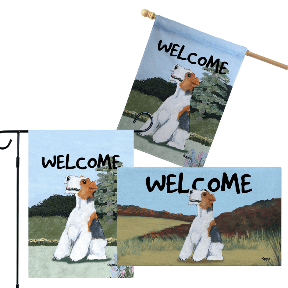 Wirehair Fox Terrier 3 Piece Bundle - House Flag, Garden Flag, & Welcome Mat