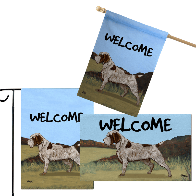 Wirehair Pointing Griffon 3 Piece Bundle - House Flag, Garden Flag, & Welcome Mat