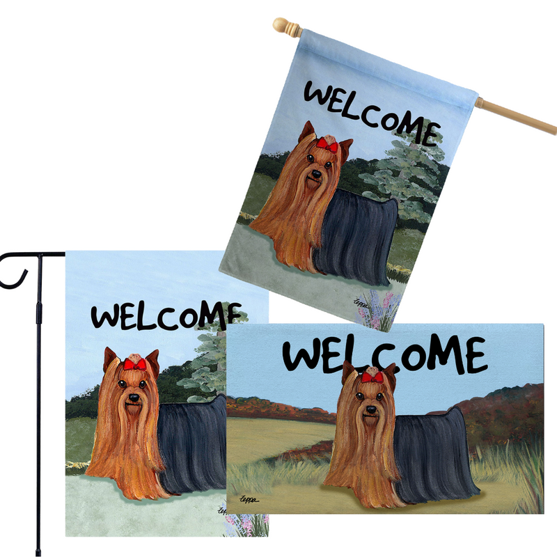 Yorkshire Terrier 3 Piece Bundle - House Flag, Garden Flag, & Welcome Mat