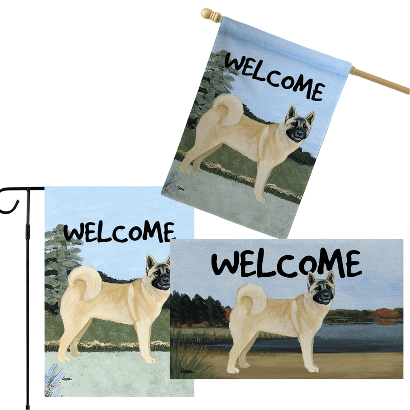 Akita 3 Piece Bundle - House Flag, Garden Flag, & Welcome Mat