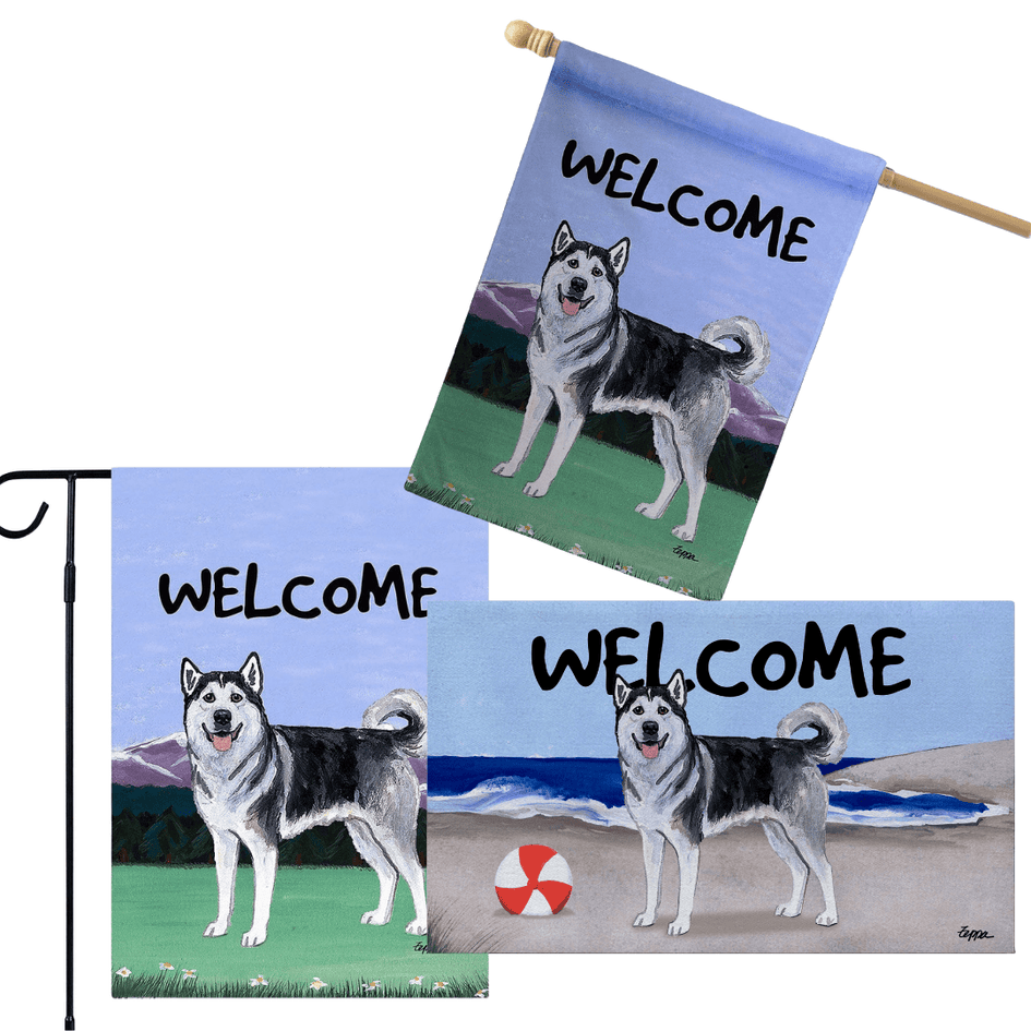 Alaskan Malamute 3 Piece Bundle - House Flag, Garden Flag, & Welcome Mat