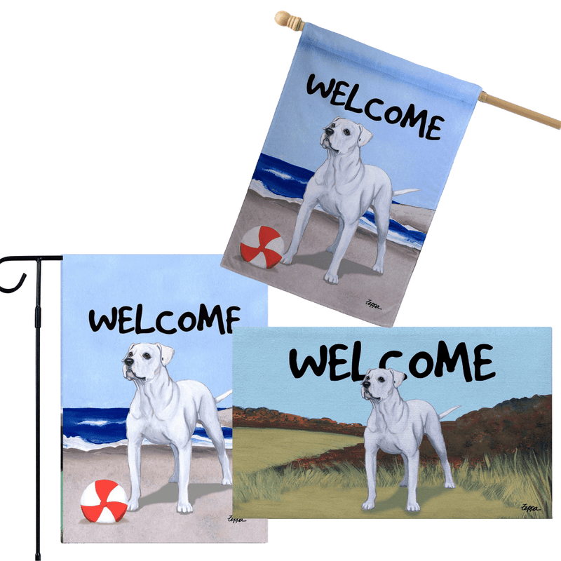 American Bulldog 3 Piece Bundle - House Flag, Garden Flag, & Welcome Mat