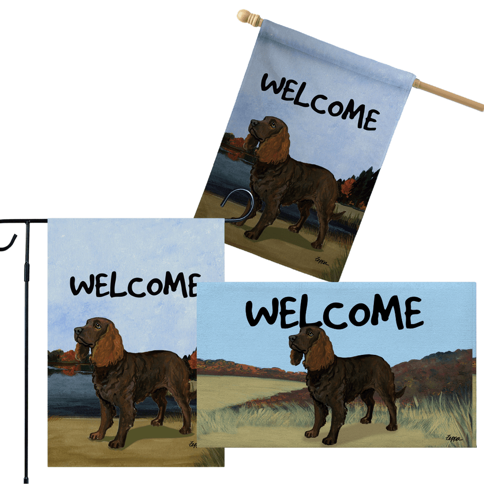 American Water Spaniel 3 Piece Bundle - House Flag, Garden Flag, & Welcome Mat