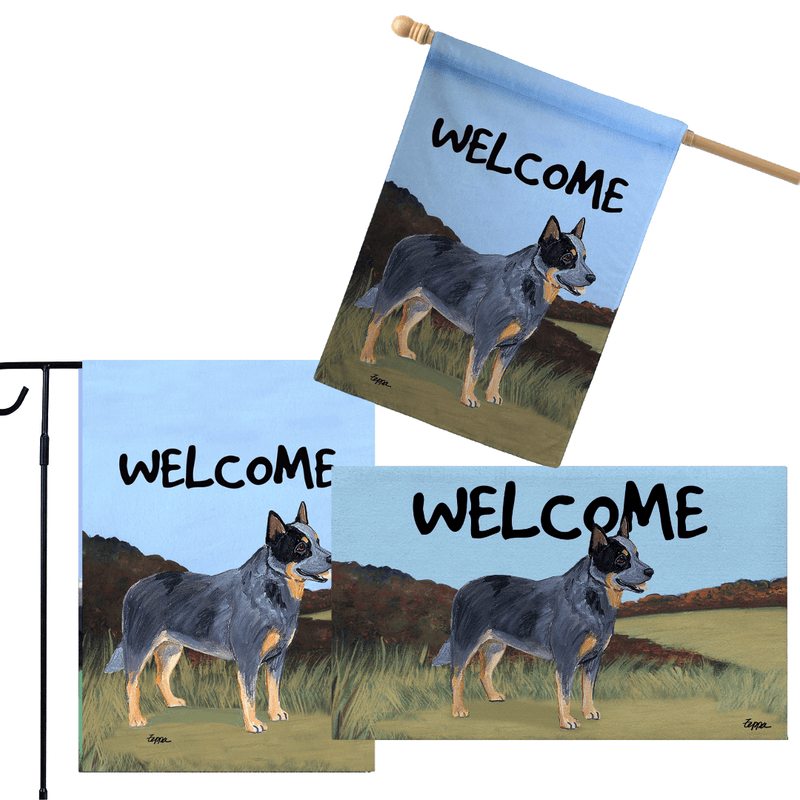 Australian Cattle Dog 3 Piece Bundle - House Flag, Garden Flag, & Welcome Mat