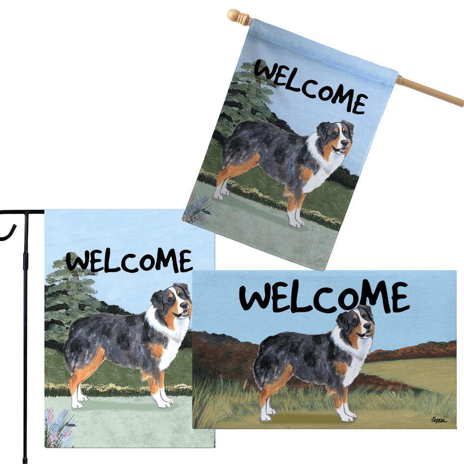 Australian Shepherd 3 Piece Bundle - House Flag, Garden Flag, & Welcome Mat