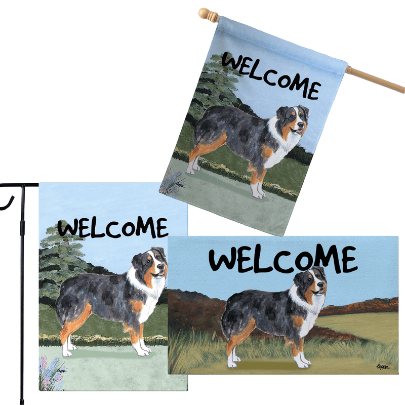 Australian Shepherd 3 Piece Bundle - House Flag, Garden Flag, & Welcome Mat