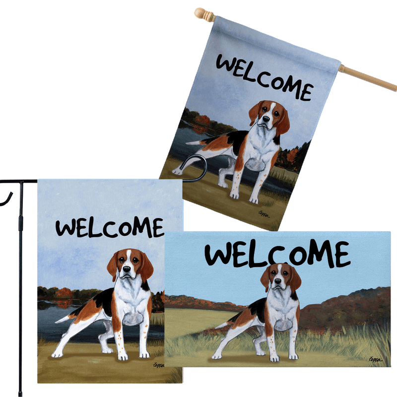 Beagle 3 Piece Bundle - House Flag, Garden Flag, & Welcome Mat